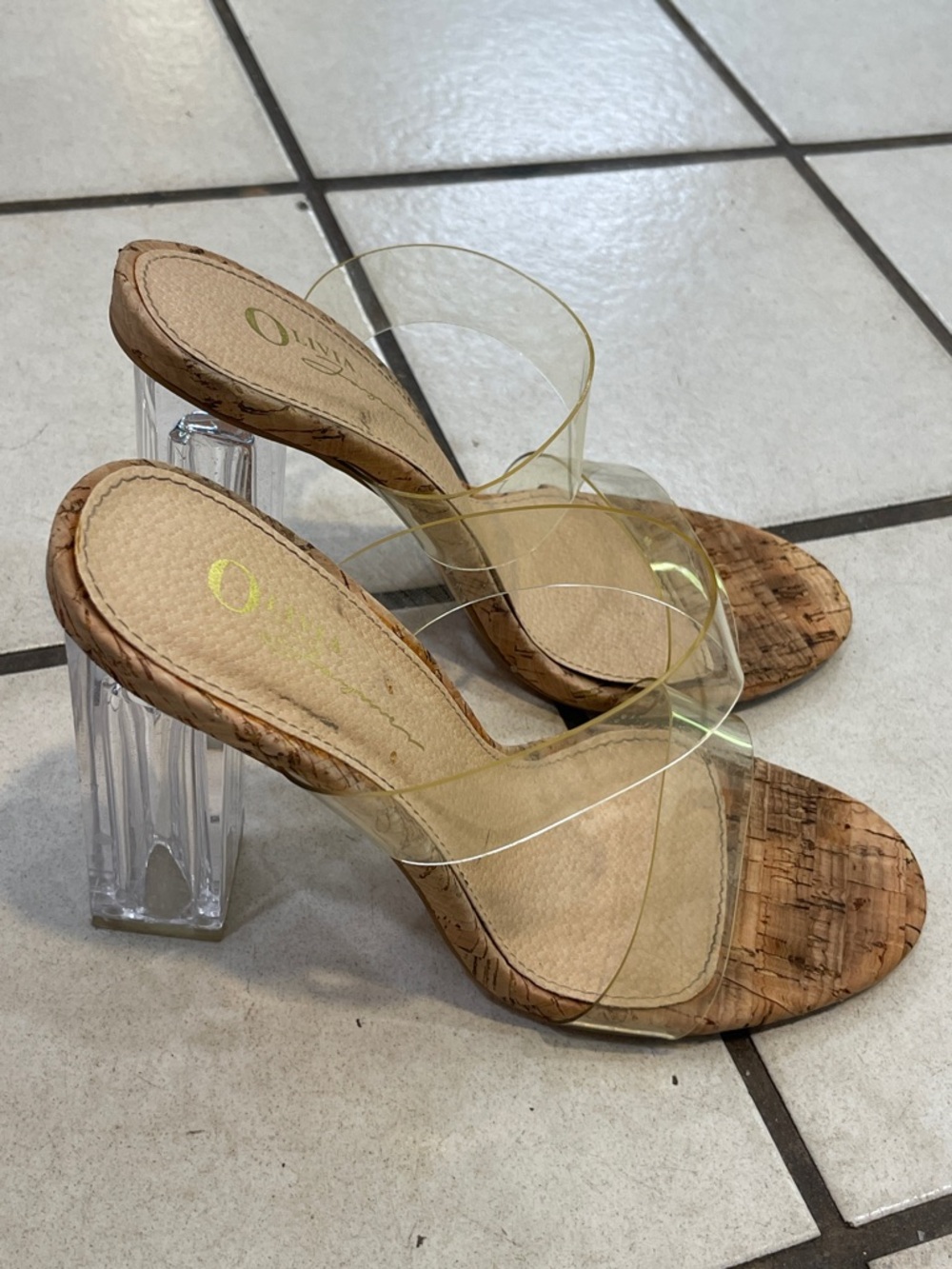 Clear Strap Cork Block Heel Sandals - Women